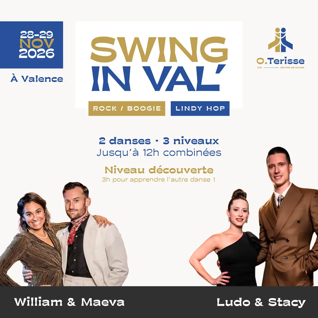 Swing In Val' 2026 – 28 et 29 novembre à Valence – stages Rock/Boogie et Lindy Hop avec William & Maeva et Ludo & Stacy